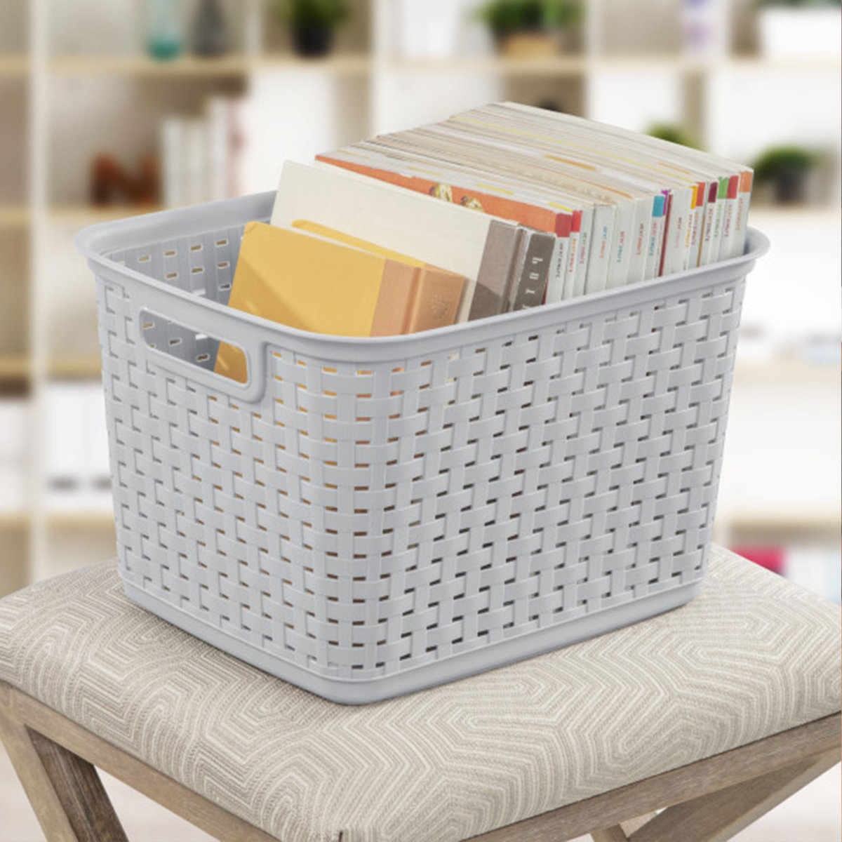 Sterilite Tall Weave Basket, Decorative Storage Bin, Organize the Closet, Bathroom or Classroom (Set of 6)